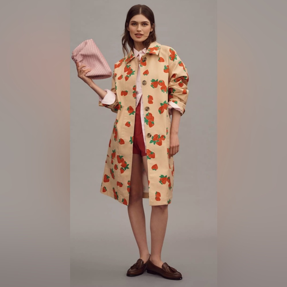 SOLD - Anthropology Maeve Strawberry Printed Car Coat